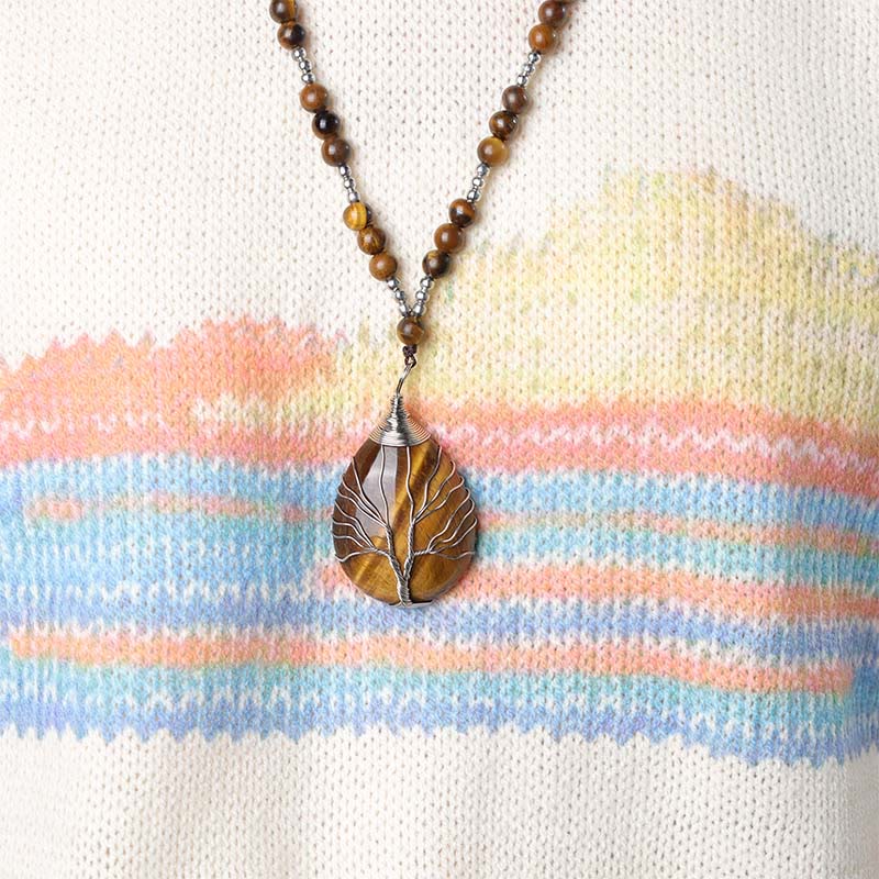 Nimara Ritual Natural Tiger Eye Strength Beaded Pendant Necklace