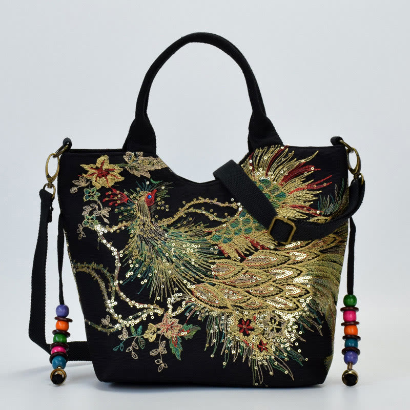 Nimara Ritual Peacock Double-sided Embroidery Tote Bag Shoulder Bag Crossbody Bag