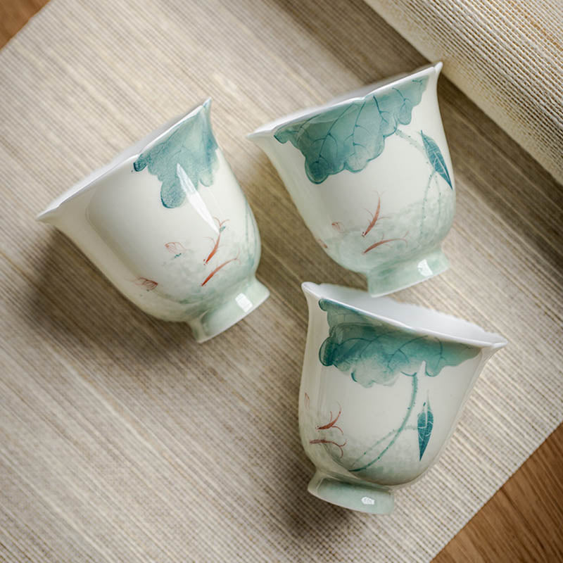Nimara Ritual Koi Fish Lotus Leaf Pattern Ceramic Teacup Kung Fu Tea Cup 65ml