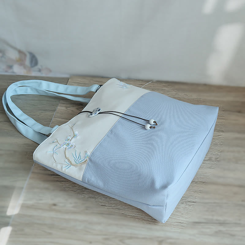 Nimara Ritual Pear Flower Plum Peach Blossom Bamboo Embroidery Canvas Large Capacity Shoulder Bag Tote Bag