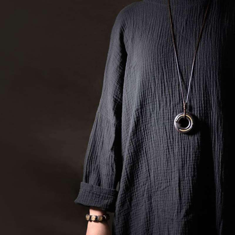 Nimara Ritual Zen Circle Ebony Wood Peace Calm Necklace Pendant