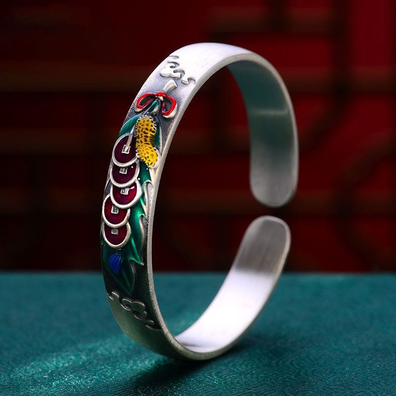 Nimara Ritual Feng Shui Five Emperor Coins Peanut Wealth Bracelet Bangle