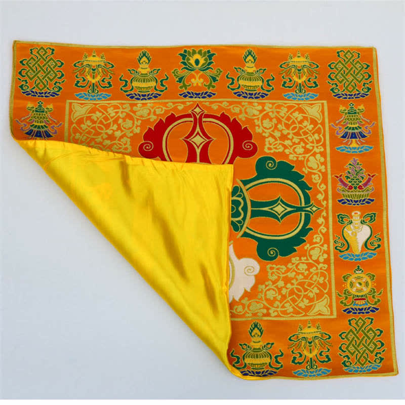 Nimara Ritual Flower Endless Knot Prayer Altar Mat Healing Meditation 8 Auspicious Symbols Mat Table Runner