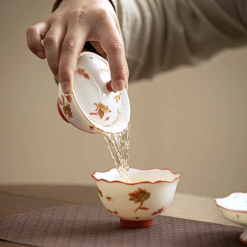 Nimara Ritual White Porcelain Flowers Ceramic Gaiwan Sancai Teacup Kung Fu Tea Cup And Saucer With Lid