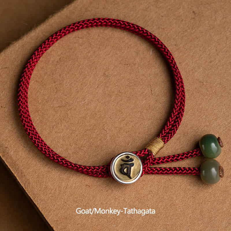 Nimara Ritual 925 Sterling Silver Handmade Chinese Zodiac Natal Buddha Cyan Bodhi Seed Protection Braided Red String Bracelet