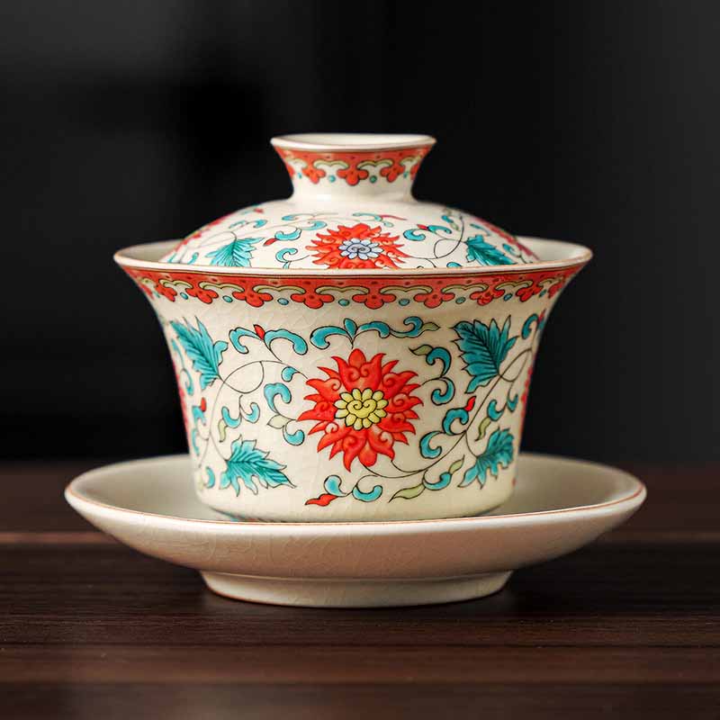Nimara Ritual A Panorama of Rivers and Mountains Flowers Ceramic Gaiwan Sancai Teacup Kung Fu Tea Cup And Saucer With Lid
