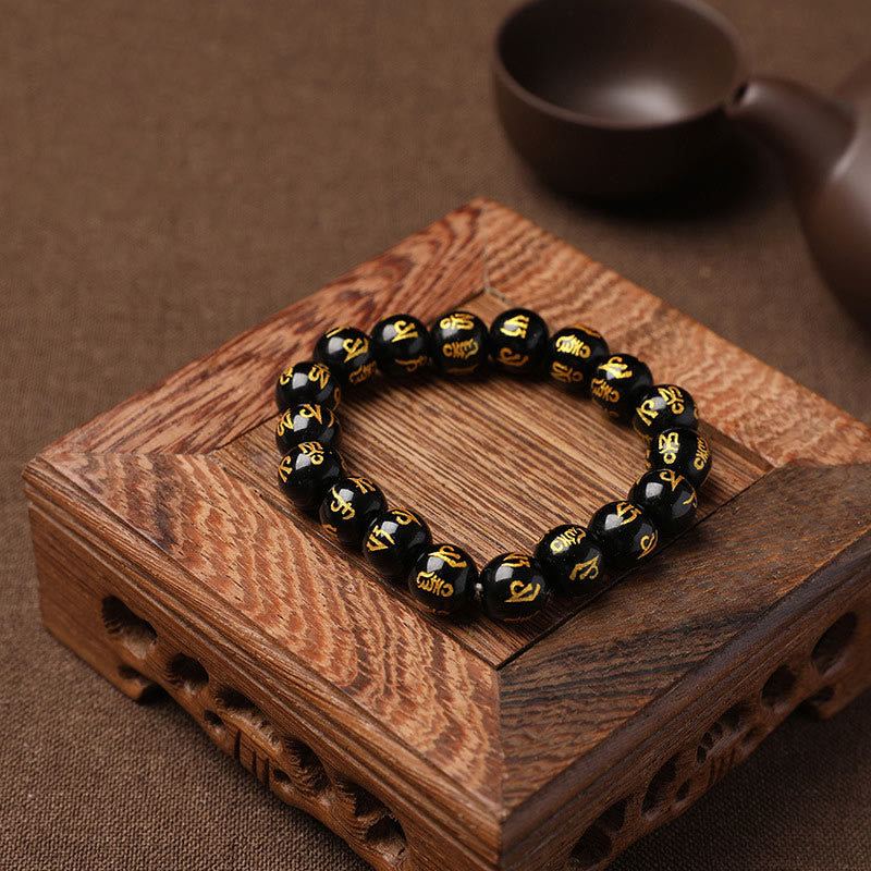 Nimara Ritual Tibet White Crystal Black Onyx Om Mani Padme Hum Meditation Bracelet