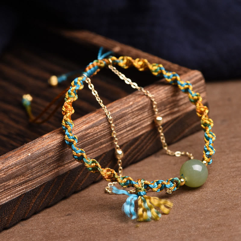 Nimara Ritual Handmade Colorful Rope Luck Jade Bead Abundance Double Layer Bracelet