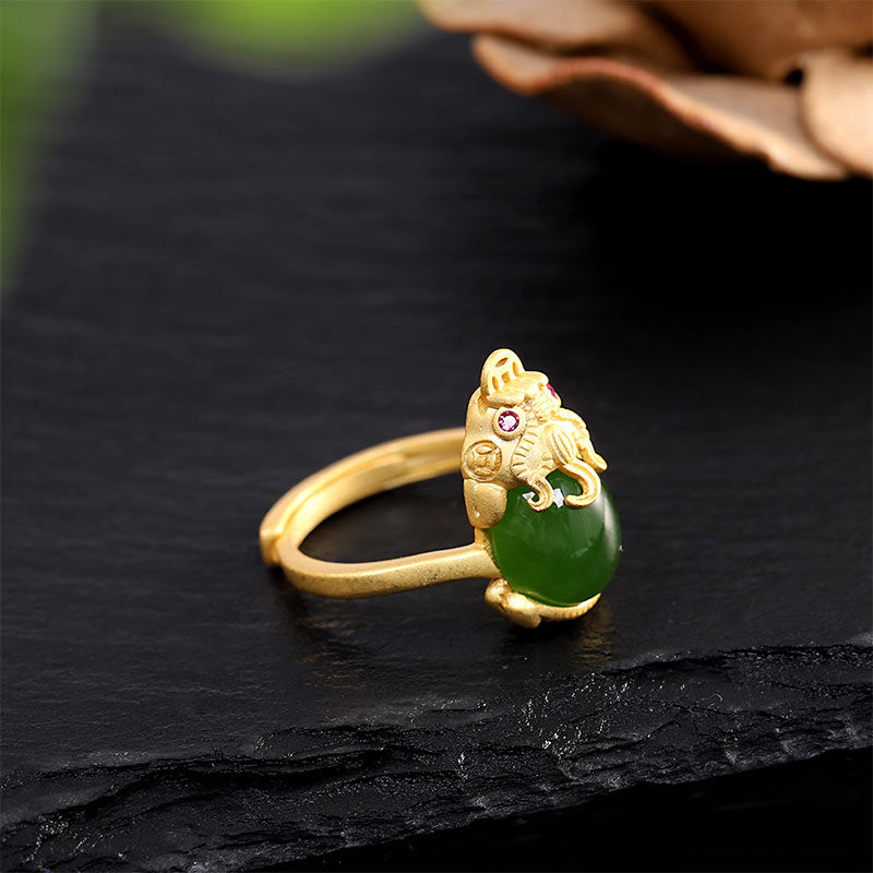 Nimara Ritual 18k Gold-plated Pixiu Jade Wealth Ring