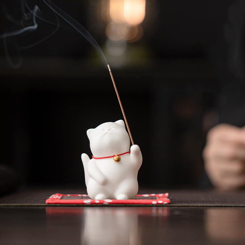 Nimara Ritual Mini Cute Cat Ceramic Healing Incense Burner Desk Decoration