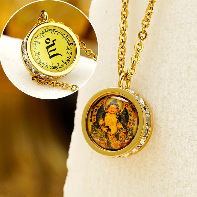 Nimara Ritual Tibetan Yellow God Of Wealth Green Tara Buddha Serenity Titanium Steel Necklace Pendant