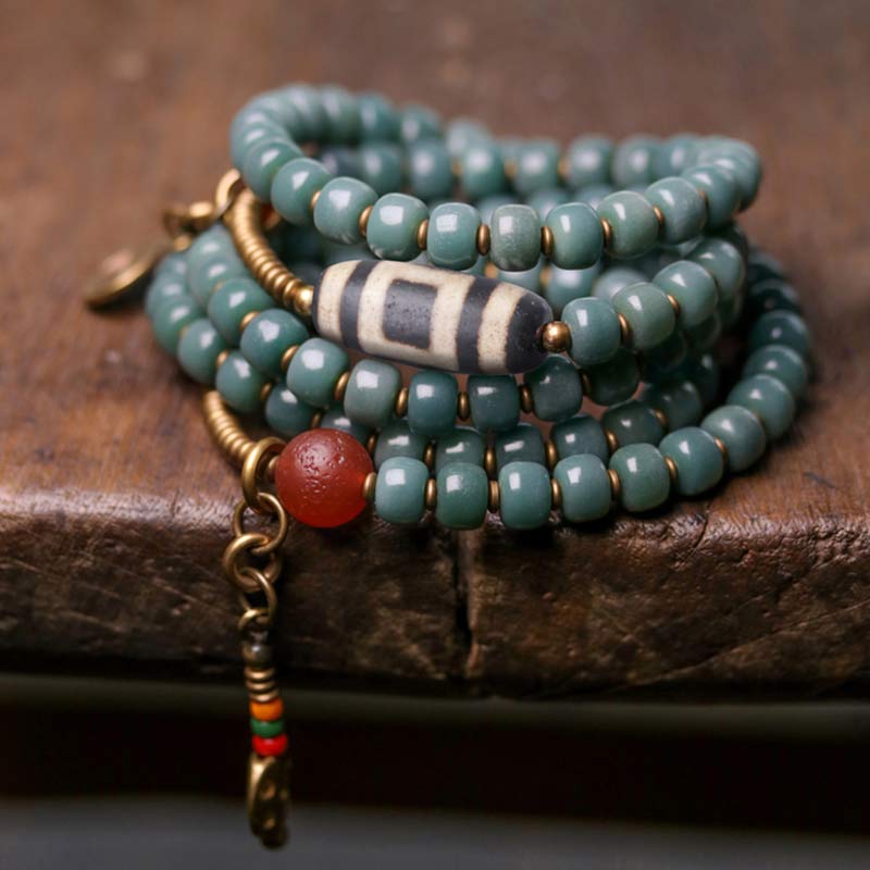 Nimara Ritual 108 Mala Beads Bodhi Seed Dzi Bead Wisdom Bracelet