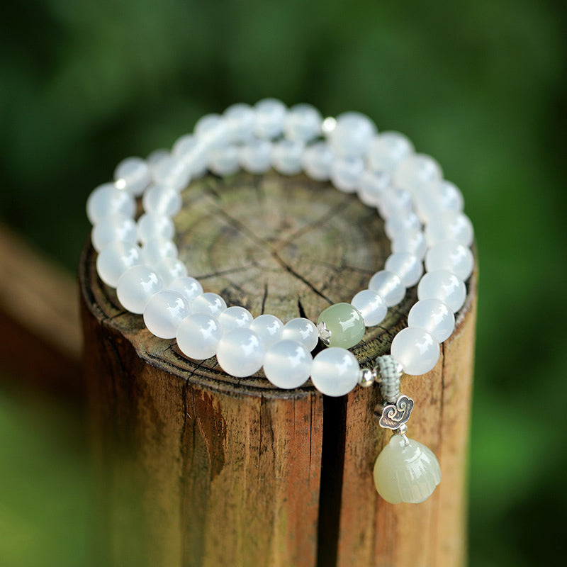 Nimara Ritual White Agate Jade Lotus Protection Bracelet