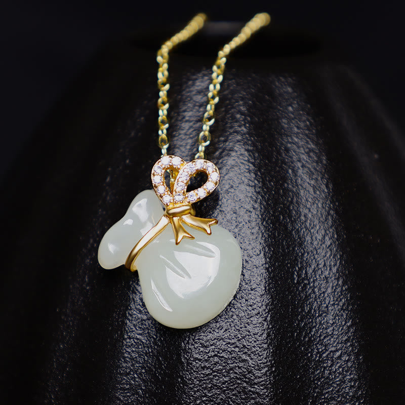 Nimara Ritual Natural Hetian White Jade Luck Money Bag Necklace Pendant