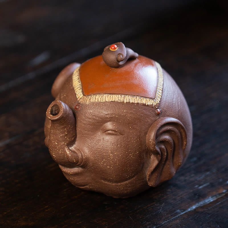 Nimara Ritual Cute Elephant Auspicious Clouds Purple Clay Ceramic Teapot