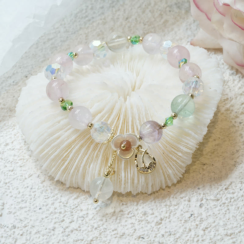 Nimara Ritual Strawberry Quartz Rutilated Quartz Fluorite Flower Healing Bracelet