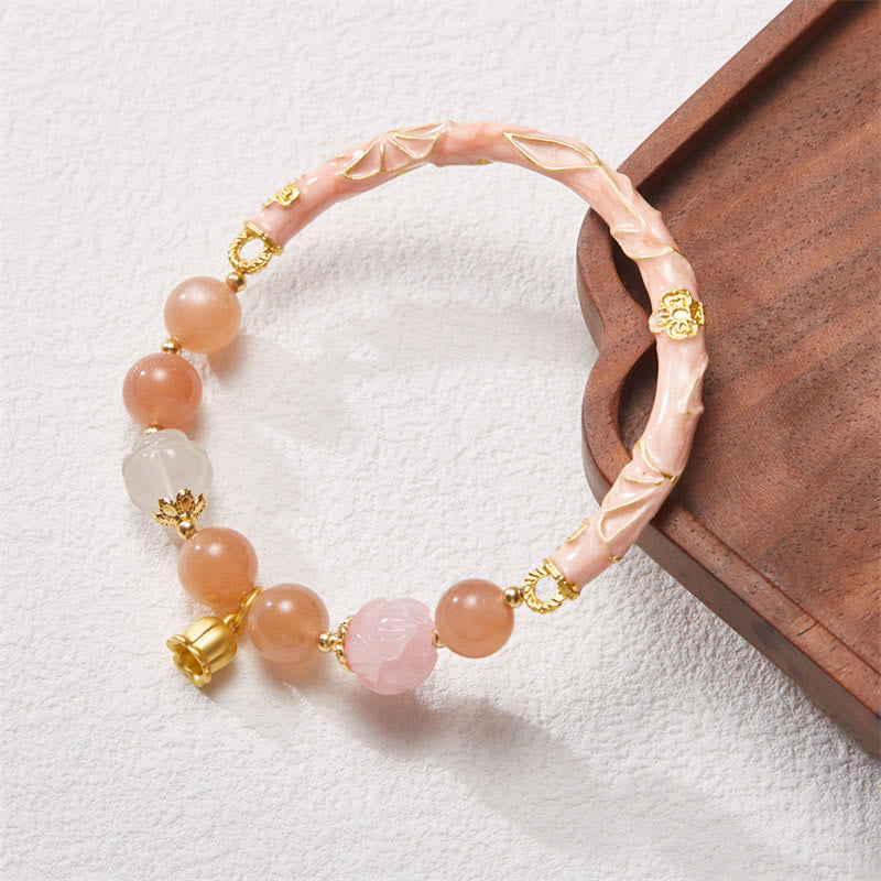 Nimara Ritual Sun Stone Golden Silk Jade Lily of the Valley Charm Positive Bracelet Bangle