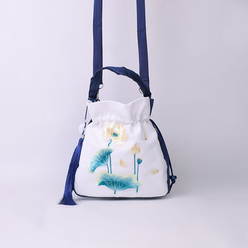Nimara Ritual Suzhou Embroidery Rabbit Lotus Epiphyllum Peony Magnolia Silk Tote Crossbody Bag Shoulder Bag Handbag