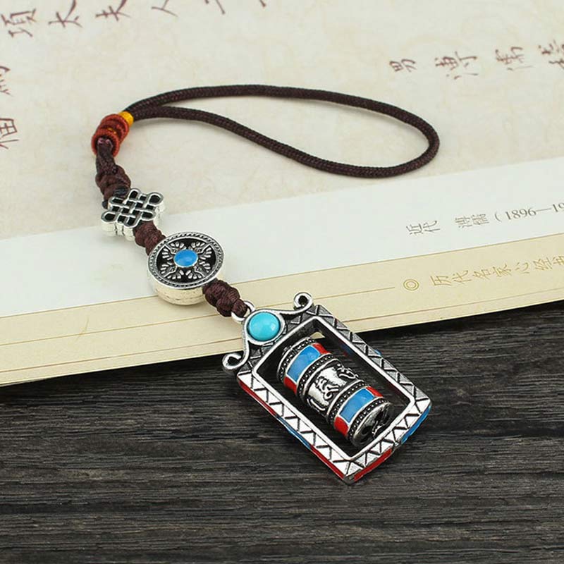 Nimara Ritual Six True Words Prayer Wheel Rotation Knot Blessing Keychain Decoration