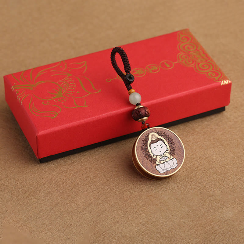 Nimara Ritual Ebony Wood Rosewood Buddha Avalokitesvara Om Mani Padme Hum Balance Car Key Chain Decoration