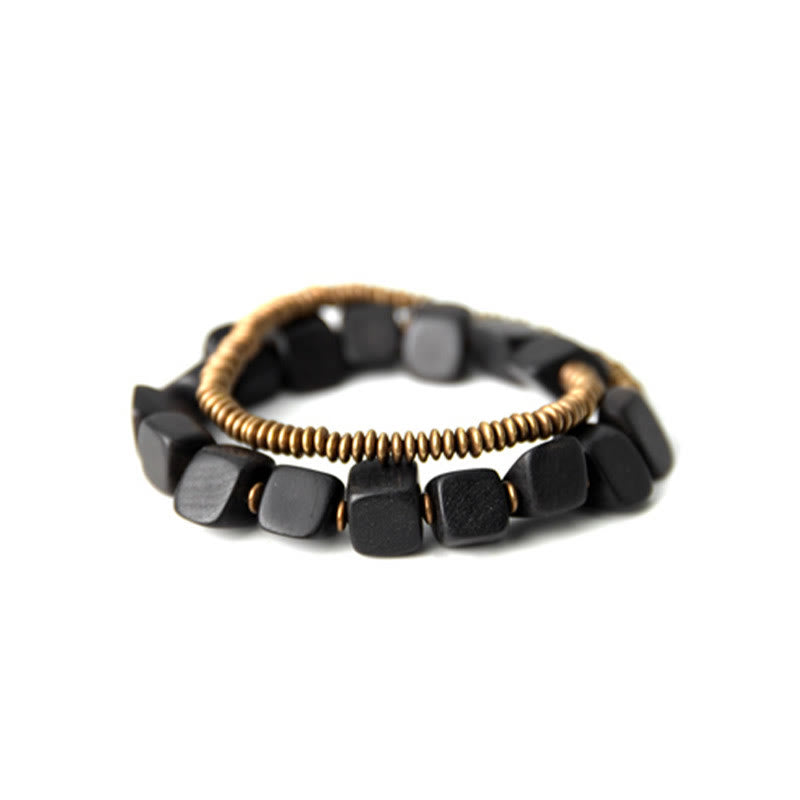 Nimara Ritual Tibetan Ebony Wood Copper Peace Double Wrap Bracelet