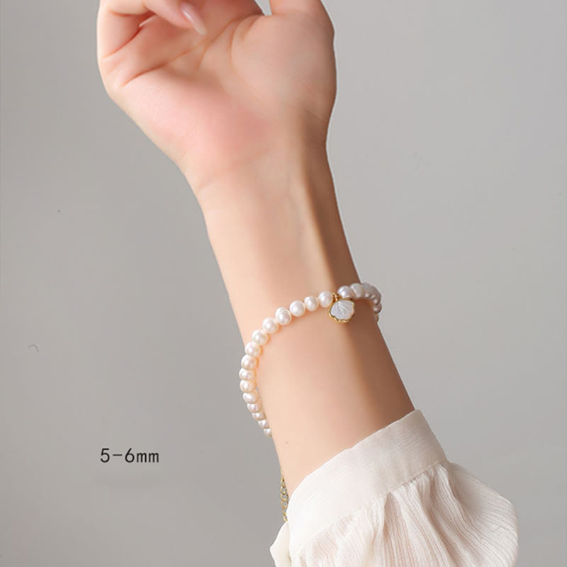 Nimara Ritual 14K Gold Plated Natural Pearl Crystal Shell Charm Bead Bracelet