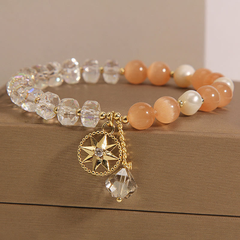 Nimara Ritual Orange Cat's Eye White Crystal Star Support Bracelet