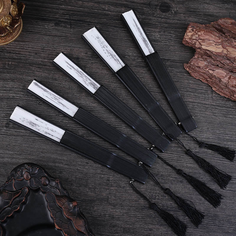 Nimara Ritual Mountains Plum Blossom Lotus Magpie Bamboo Leaves Handheld Silk Bamboo Folding Fan 22.5cm