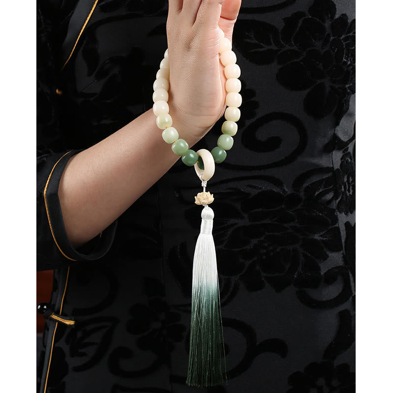 Nimara Ritual Natural Gradient Bodhi Seed Fortune Money Bag Lotus Wisdom Tassel Wrist Mala