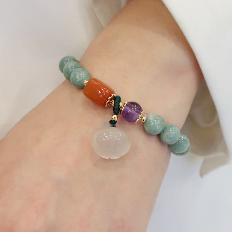 Nimara Ritual Cyan Jade Lotus Pumpkin Wish Peace Buckle Amethyst Crystal Healing Bracelet