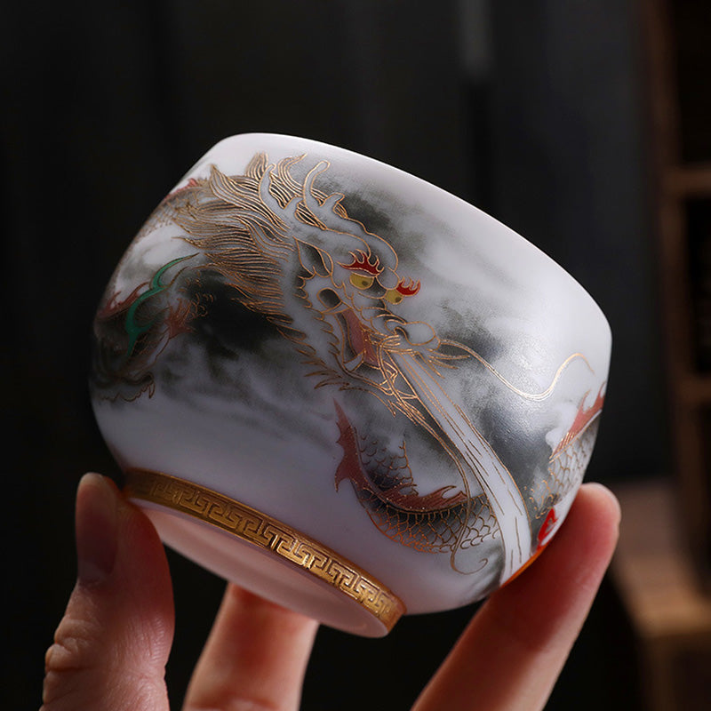 Nimara Ritual Dragon Gilt Gourd Ceramic White Porcelain Teacup Kung Fu Tea Cup 160ml