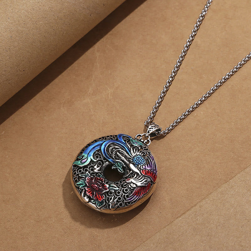 Nimara Ritual Phoenix Peony Flower Luck Protection Necklace Pendant