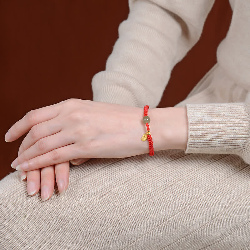 Nimara Ritual 925 Sterling Silver Hetian Jade Blessing Wealth Red String Bracelet