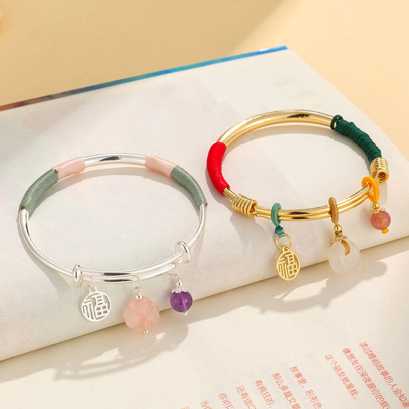 Nimara Ritual Pink Crystal Peace Buckle Lucky Flower Love Bracelet Bangle
