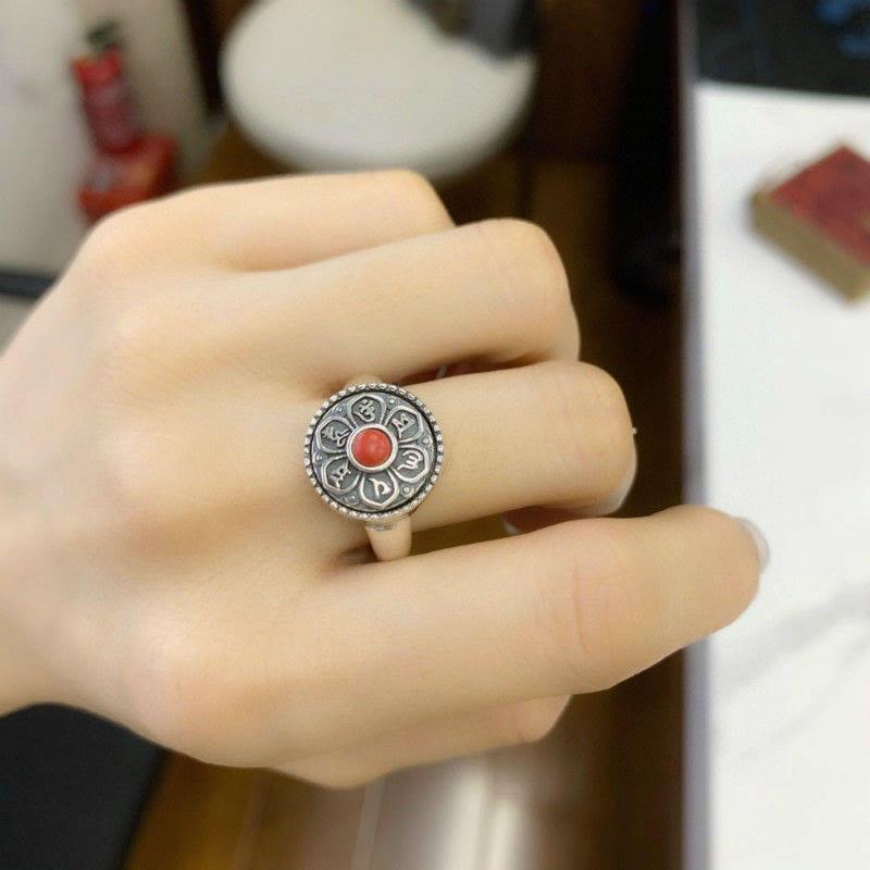 Nimara Ritual Tibetan Om Mani Padme Hum Peace Rotatable Ring
