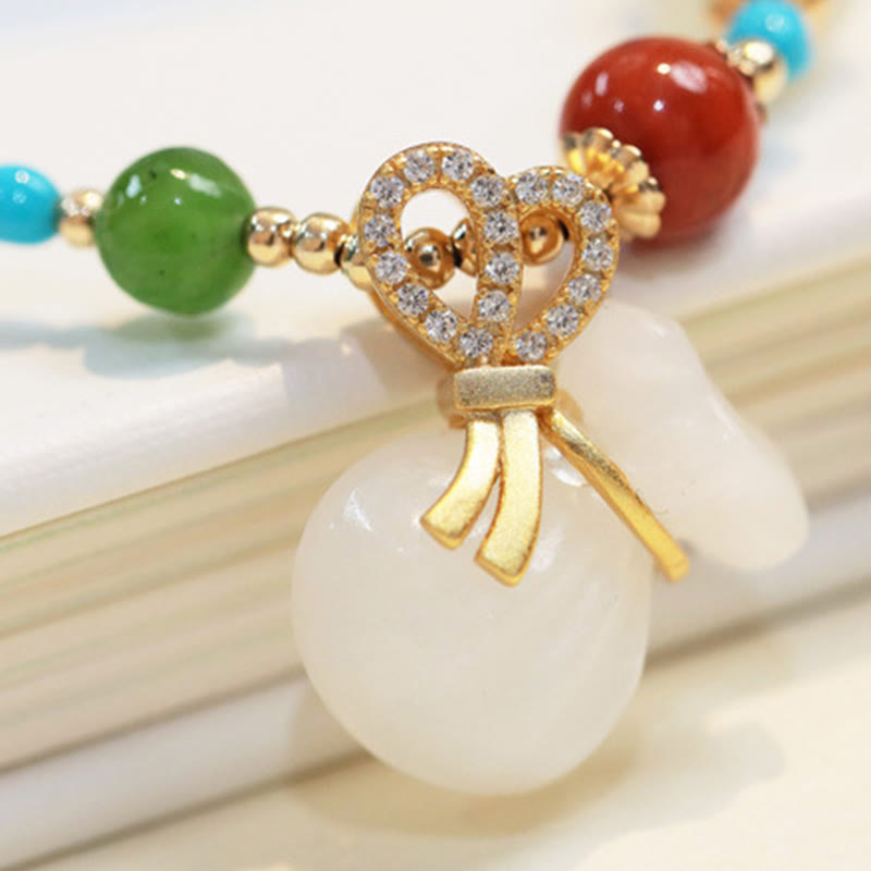 Nimara Ritual Natural Hetian White Jade 14K Gold Plated Money Bag Blessing Bracelet