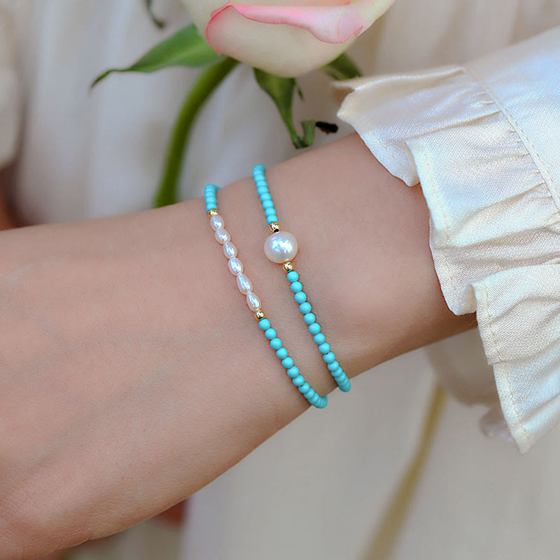 Nimara Ritual Turquoise Red Agate Pearl Small Beaded Protection Bracelet