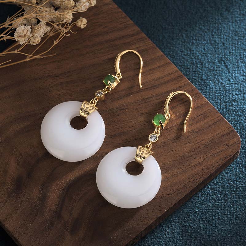 Nimara Ritual FengShui White Jade Blessing Drop Earrings