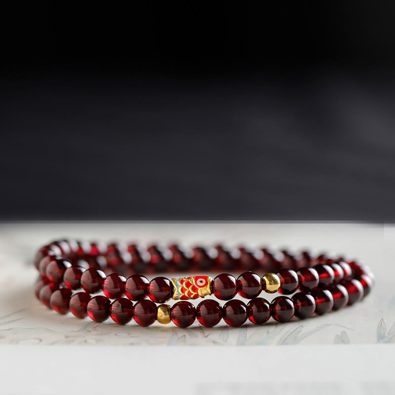 Nimara Ritual 999 Gold Koi Fish Natural Garnet Protection Bracelet