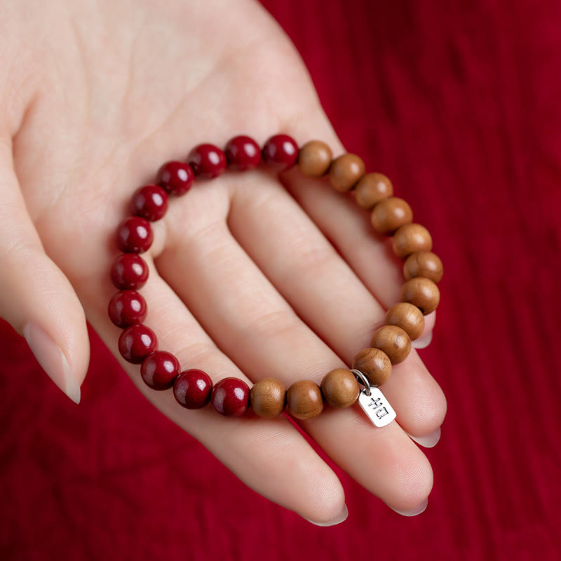 Nimara Ritual 925 Sterling Silver Peach Wood Cinnabar Ward Off Evil Spirits Bracelet