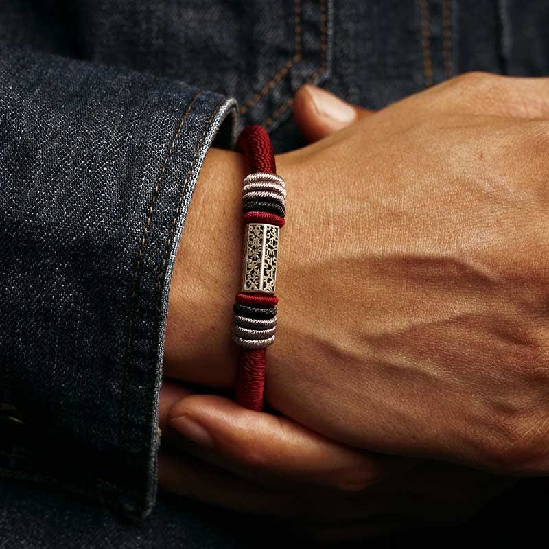 Nimara Ritual 925 Sterling Silver Om Mani Padme Hum Peace Red String Bracelet