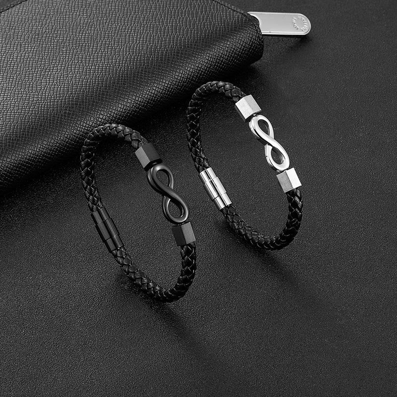 Nimara Ritual Endless Knot Titanium Steel Infinity Leather Weave Balance Bracelet