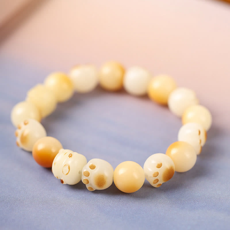 Nimara Ritual Natural Bodhi Seed Sandalwood Lucky Cute Cat Head Paw Claw Peace Bracelet