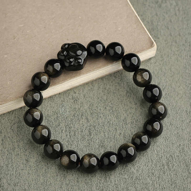 Nimara Ritual Gold Sheen Obsidian Silver Sheen Obsidian Lovely Paw Lucky Cat Protection Bracelet