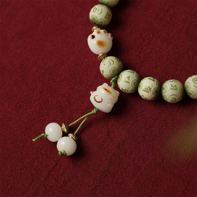 Nimara Ritual Green Bodhi Seed Cat Paw Om Mani Padme Hum Engraved Wisdom Bracelet