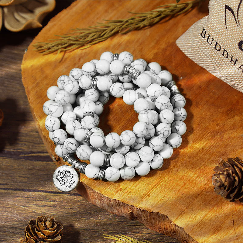 Nimara Ritual White Turquoise Lotus Mala Healing Bracelet
