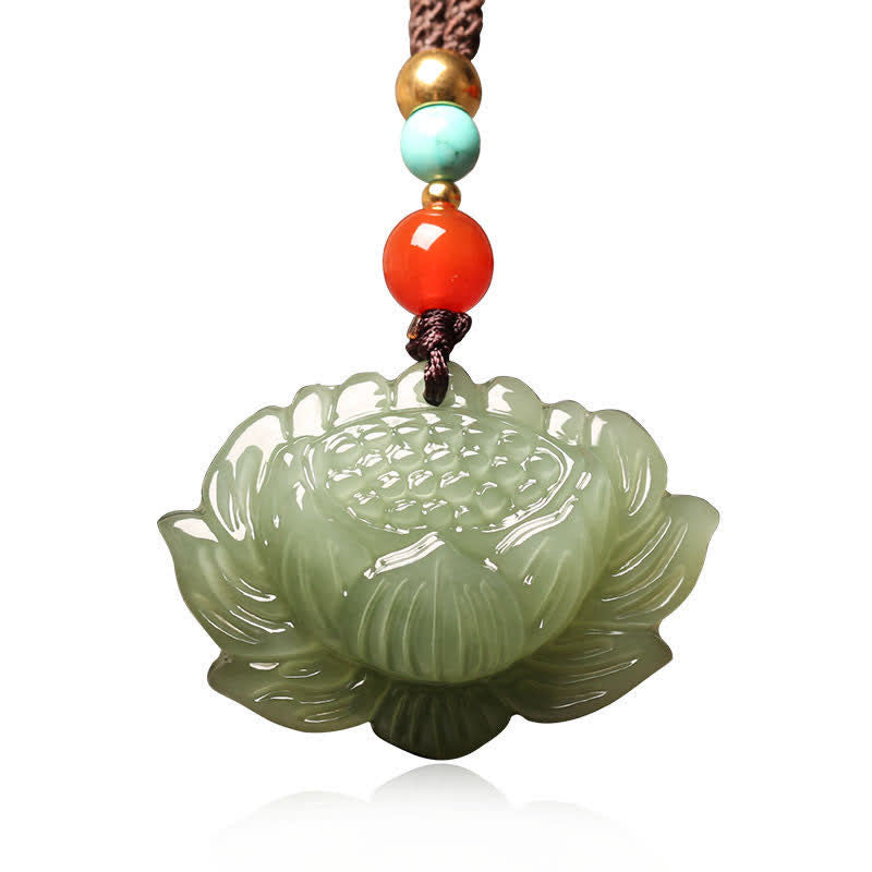 Nimara Ritual Hetian Cyan Jade Lotus Flower Success Necklace Pendant