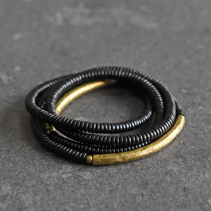 Nimara Ritual Ebony Wood Brass Copper Balance Multilayered Bracelet