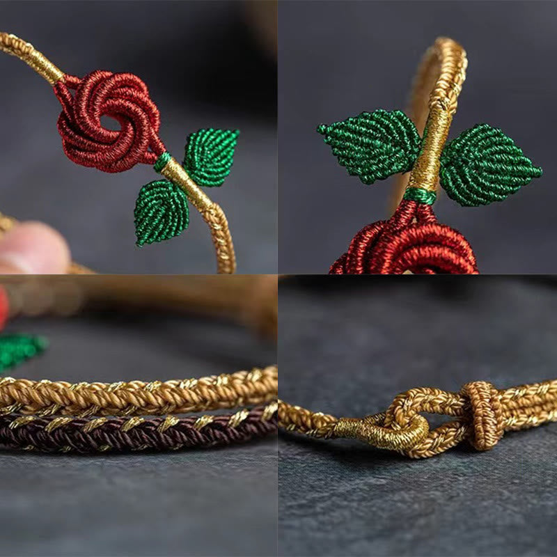 Nimara Ritual Rose Flower Rope Eight Thread Peace Knot Luck Handmade Bracelet
