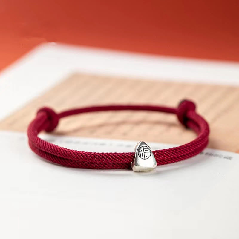 Nimara Ritual 925 Sterling Silver Fu Character Blessing Handmade Braided Bracelet